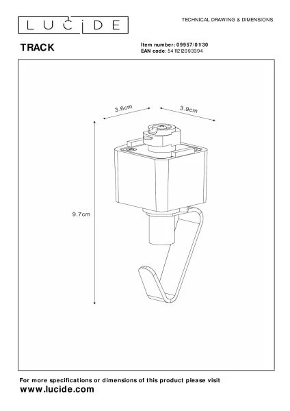Lucide Lucide TRACK Hanglampadapter - 1-fase Railsysteem / Railverlichting - Zwart (Uitbreiding)