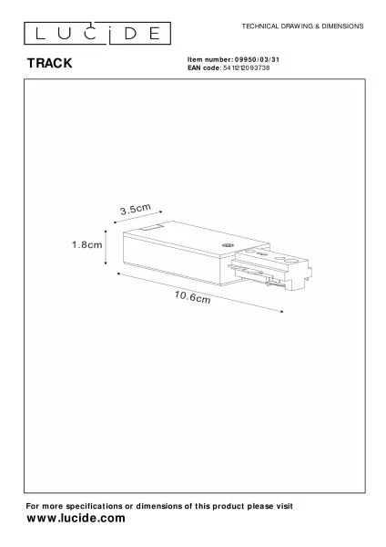 Lucide Lucide TRACK Startvoeding - 1-fase Railsysteem / Railverlichting - Enkel - Wit (Uitbreiding)