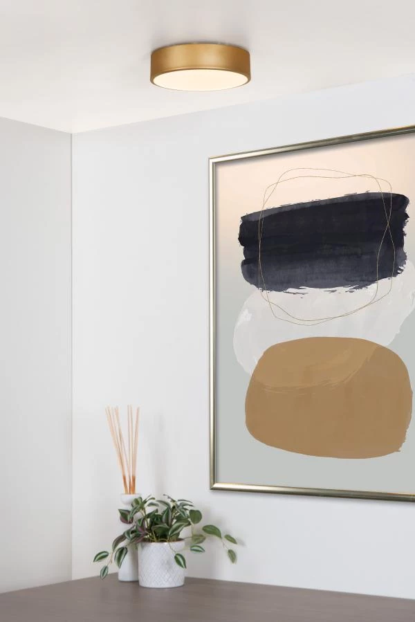 Lucide Lucide UNAR - Plafonnière - Ø 20 Cm - LED 3 StepDim - 1x12W 2700K - Mat Goud / Messing