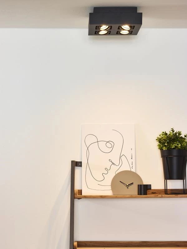 Lucide Lucide XIRAX - Plafondspot - LED Dim To Warm - GU10 - 4x5W 2200K/3000K - Zwart