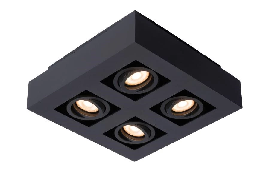 lucide Lucide XIRAX - Plafondspot - LED Dim to warm - GU10 - 4x5W 2200K/3000K - Zwart