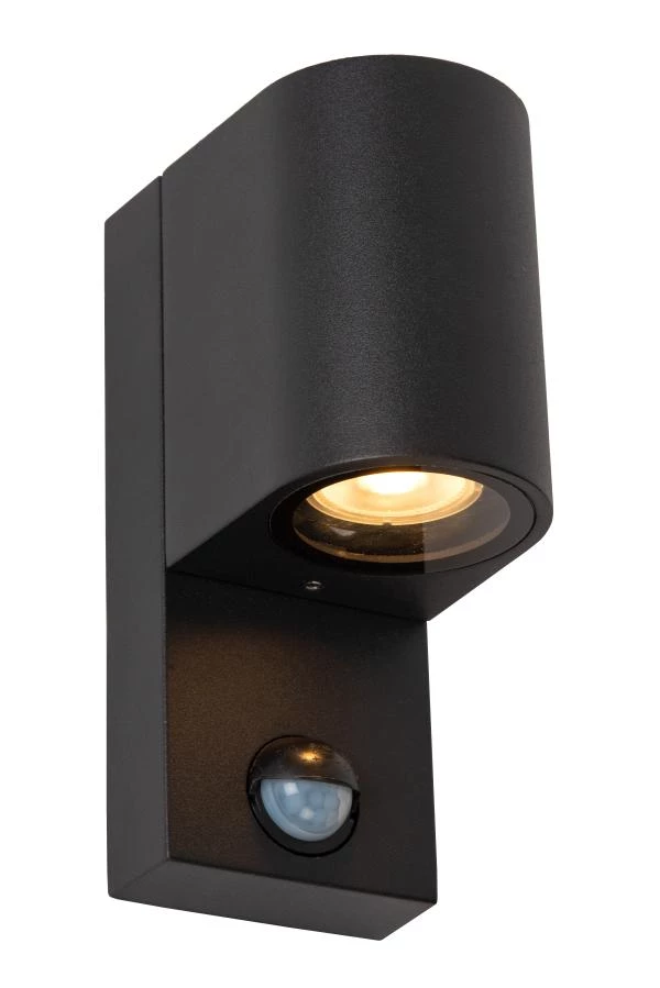 lucide Lucide ZARO IR - Wandspot / Wandlamp Binnen/Buiten - 1xGU10 - IP65 - Beweging & dag/nacht sensor (uitschakelbaar) - Zwart