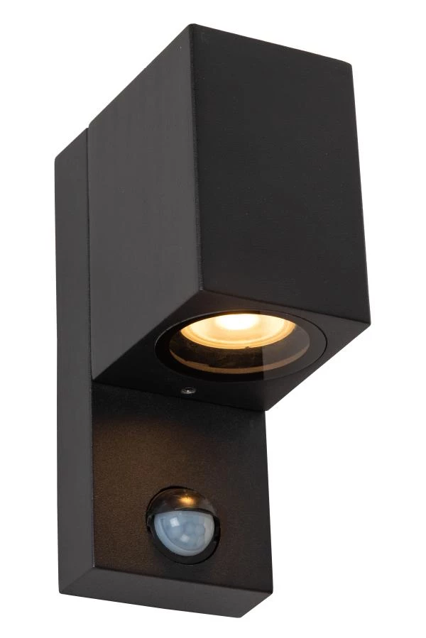 lucide Lucide ZARO IR - Wandspot / Wandlamp Binnen/Buiten - 1xGU10 - IP65 - Beweging & dag/nacht sensor (uitschakelbaar) - Zwart