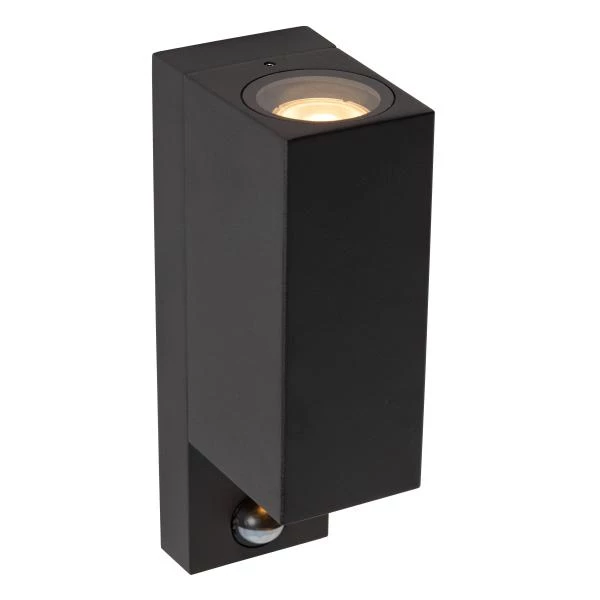 Lucide Lucide ZARO IR - Wandspot / Wandlamp Binnen/Buiten - 2xGU10 - IP65 - Beweging & Dag/nacht Sensor (uitschakelbaar) - Zwart