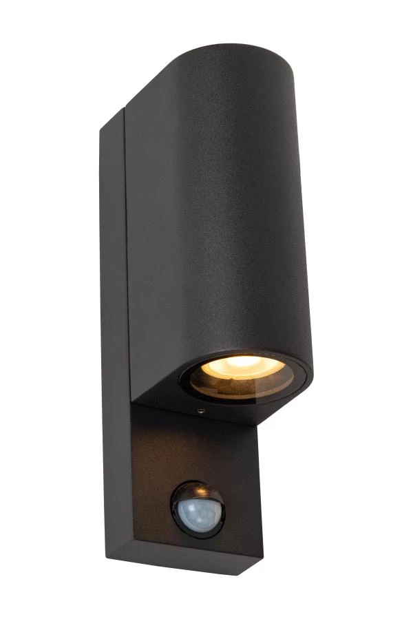 lucide Lucide ZARO IR - Wandspot / Wandlamp Binnen/Buiten - 2xGU10 - IP65 - Beweging & dag/nacht sensor (uitschakelbaar) - Zwart