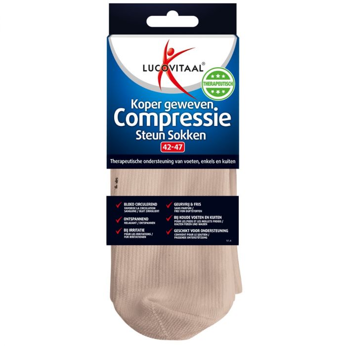 Lucovitaal Koper Geweven Compressie Steun Kousen (Licht Beige)