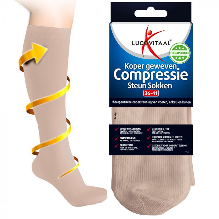 lucovitaal Koper Geweven Compressie Steun Kousen (Licht beige)