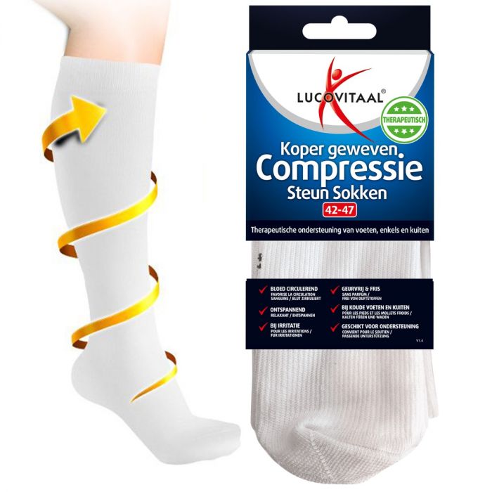 lucovitaal Koper Geweven Compressie Steun Kousen (Wit)