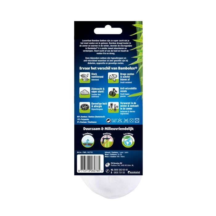 Lucovitaal Bamboe Enkelsok Wit 3 Paar