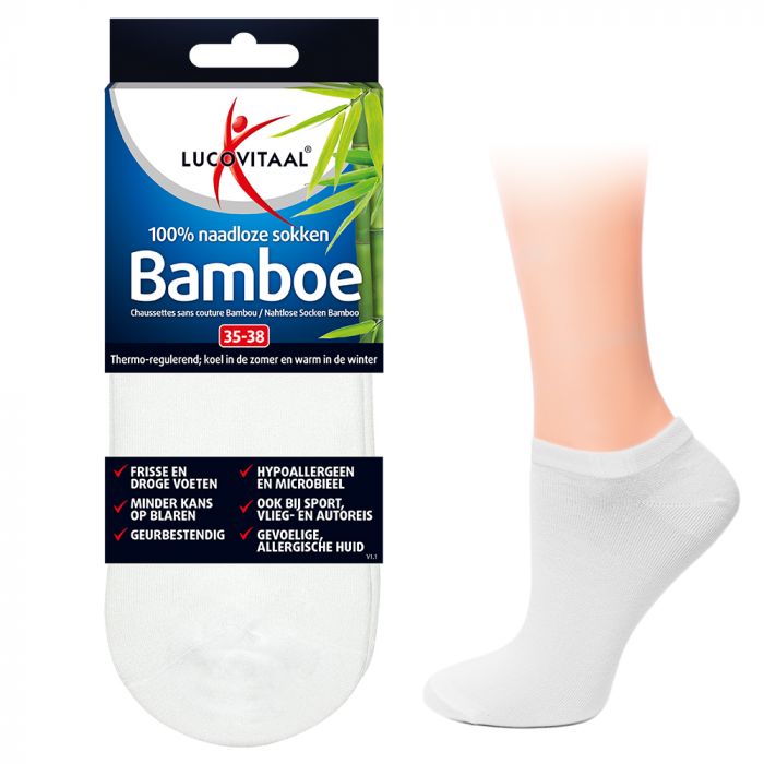 lucovitaal Bamboe Enkelsok Wit 3 paar
