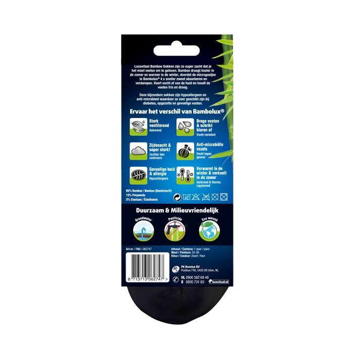 Lucovitaal Bamboe Enkelsok Zwart 3 Paar