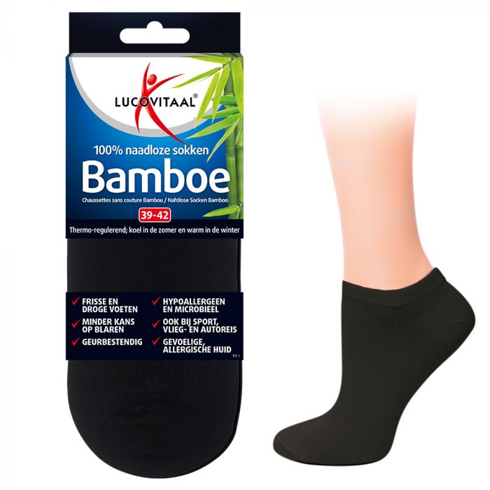 lucovitaal Bamboe Enkelsok Zwart 3 paar