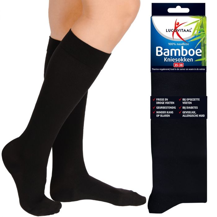 lucovitaal Bamboe Kniesok Zwart 2 paar