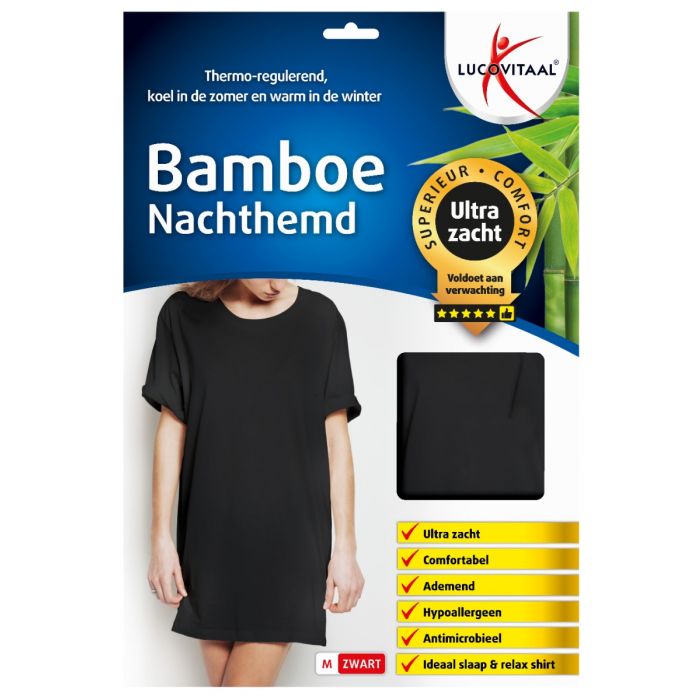 Lucovitaal Bamboe Nachthemd Zwart