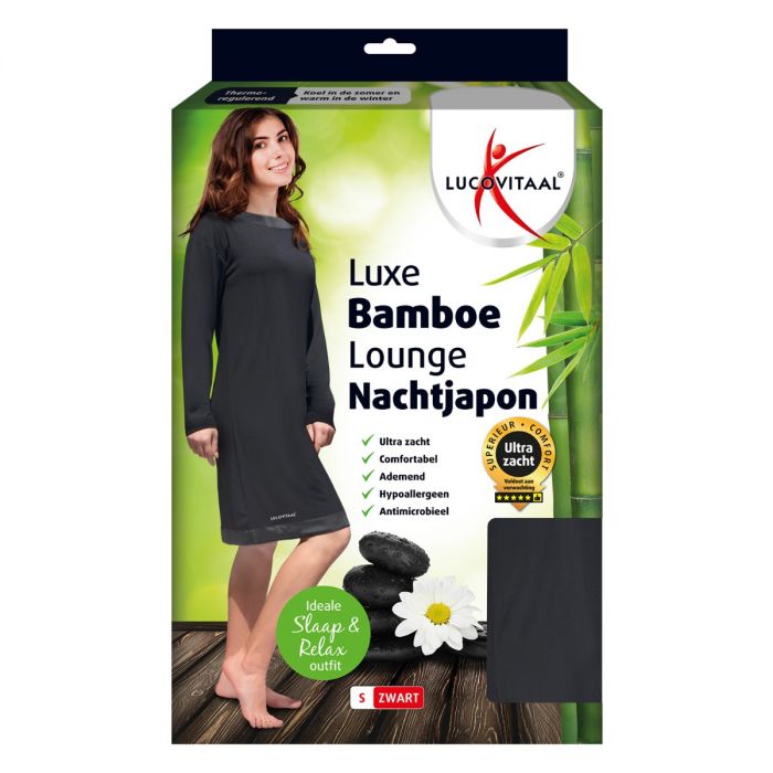 lucovitaal Bamboe Nachtjapon Zwart Lange mouw