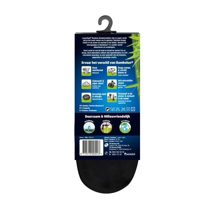 Lucovitaal Bamboe Sneakersok Zwart 3 Paar
