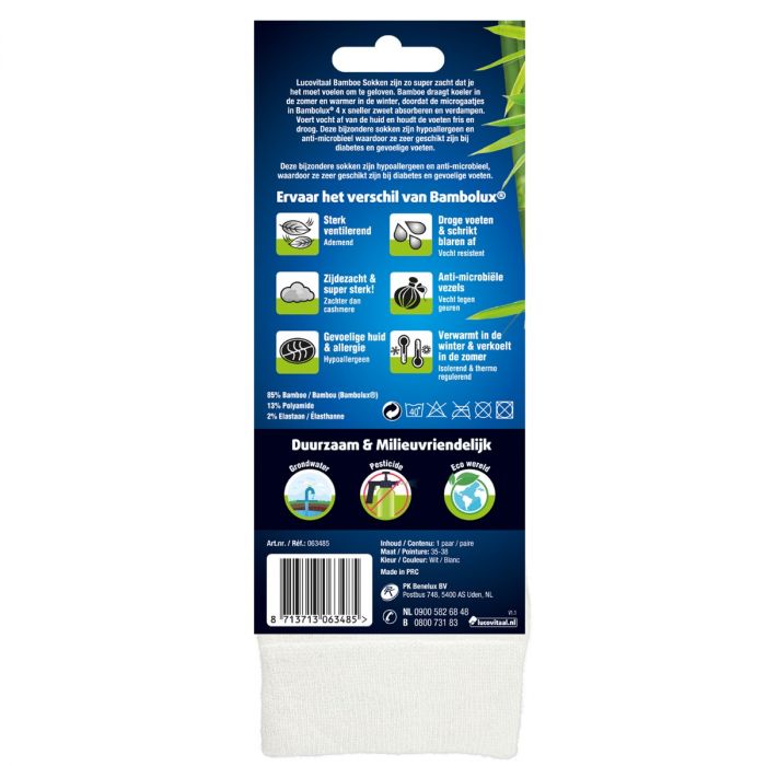 Lucovitaal Bamboe Sokken Lang Wit 3 Stuks
