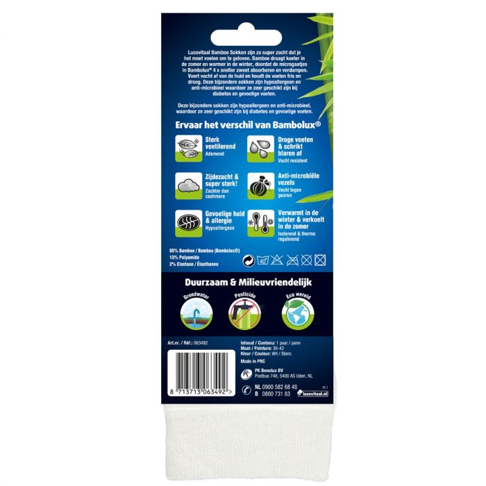 Lucovitaal Bamboe Sokken Lang Wit 3 Stuks