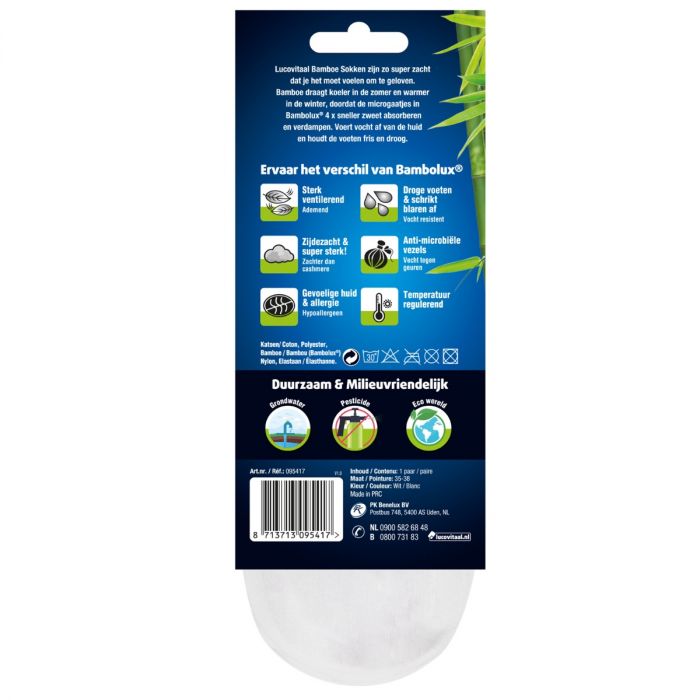 Lucovitaal Bamboe Witte Sportsokken 3 Paar