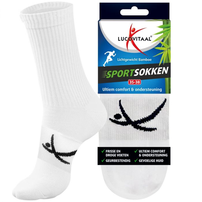 lucovitaal Bamboe Witte Sportsokken 3 paar