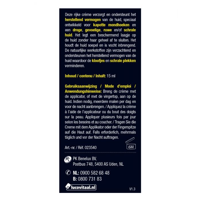 Lucovitaal Kapotte Mondhoeken Crème 15 Ml