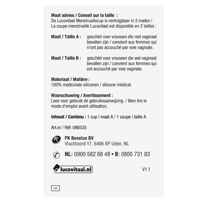 Lucovitaal Menstruatiecup Maat A & B