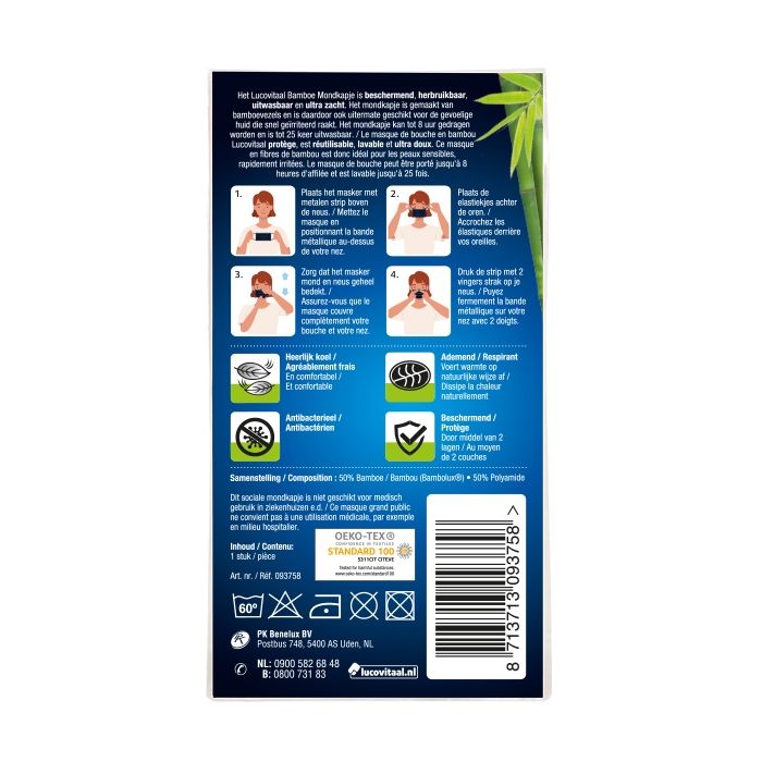 Lucovitaal Uitwasbaar Bamboe Mondkapje (BLAUW)