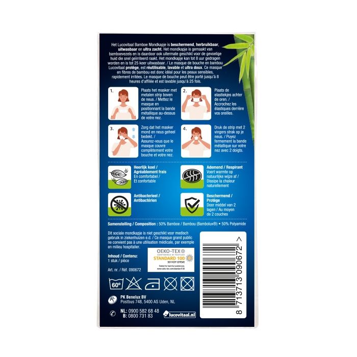 Lucovitaal Uitwasbaar Bamboe Mondkapje (WIT)
