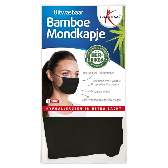 lucovitaal Uitwasbaar Bamboe Mondkapje (ZWART)