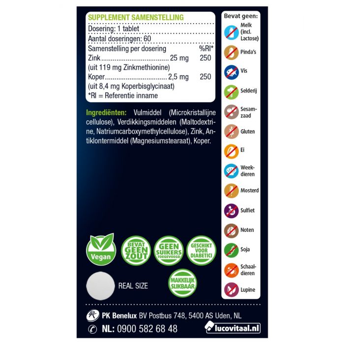 Lucovitaal Zinkmethionine & Koper 60 Tabletten