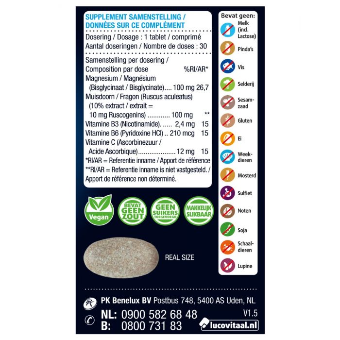 Lucovitaal Magnesium Vermoeide Zware Benen 30 Tabletten