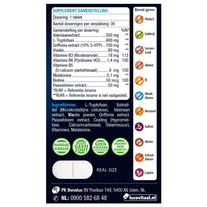 Lucovitaal Melatonine 5 HTP L-Tryptofaan 30 Tabletten