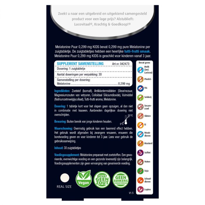 Lucovitaal Melatonine Kinderen 0 299 Mg Met Tutti-frutti Smaak 30 Zuigtabletten