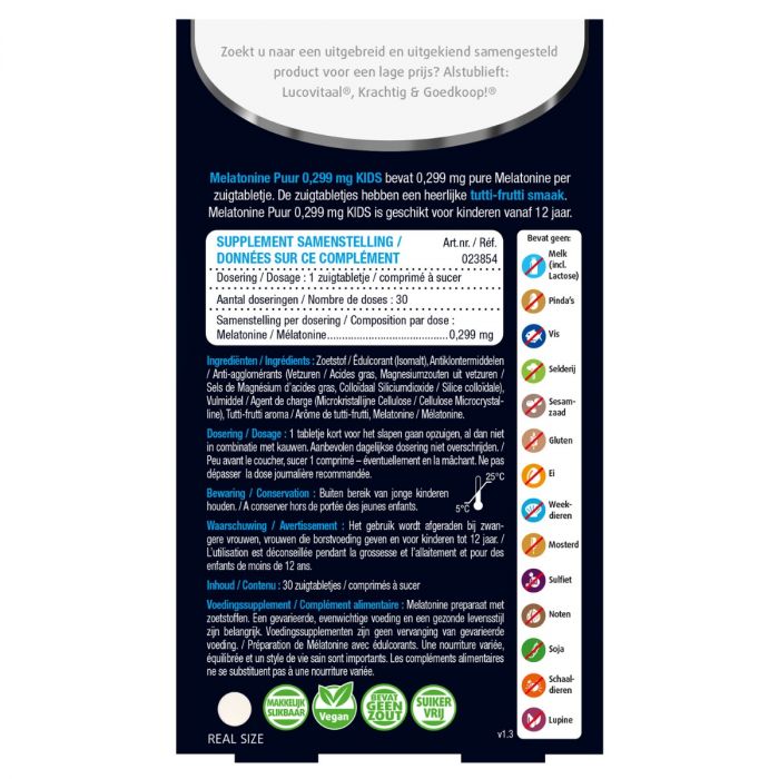 Lucovitaal Melatonine Kinderen 0 299 Mg Met Tutti-frutti Smaak 30 Zuigtabletten