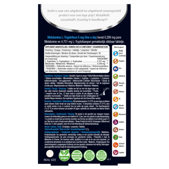 Lucovitaal Melatonine L-Tryptofaan 5 Mg 30 Tabletten
