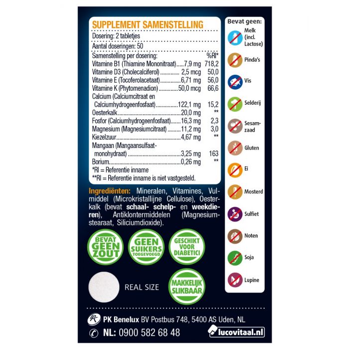 Lucovitaal Oesterkalk Calcium Vitamine D3 & K 100 Tabletten