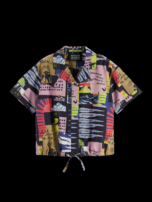 maison scotch All-over printed short-sleeved seersucker shirt