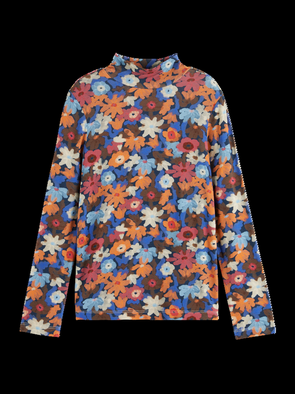 maison scotch ALLOVER PRINTED MOCK NECK LONG-SLEEVED T-SHIRT