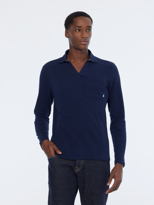 Maison Scotch Chest Pocket Relaxed Fit Long Sleeve Polo