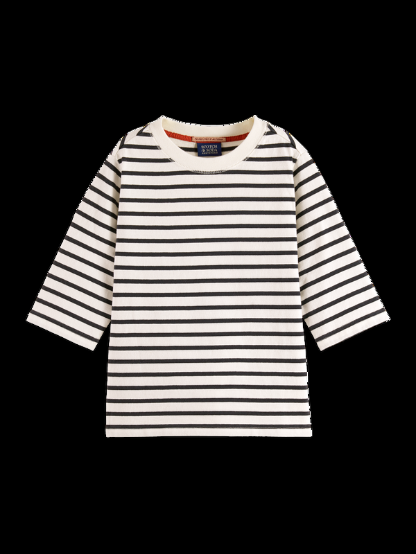 maison scotch Denim washed breton t-shirt with wrap details