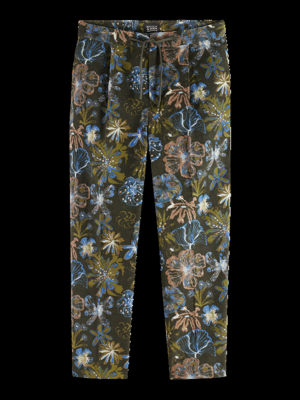 maison scotch Geplooide losse taps toelopende fluwelen joggingbroek met print