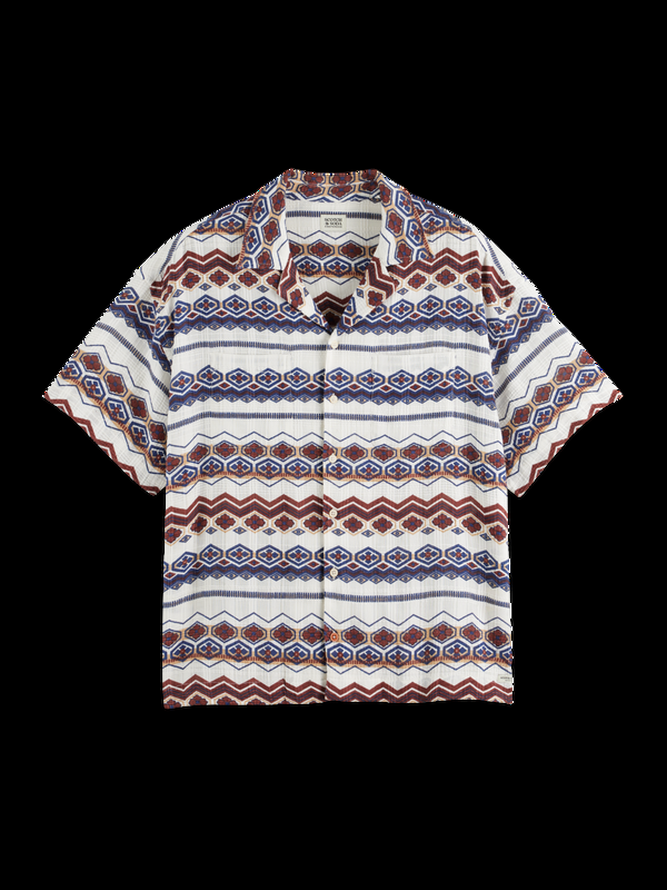 Maison Scotch Gestructureerd Gestreept Overhemd Met Print