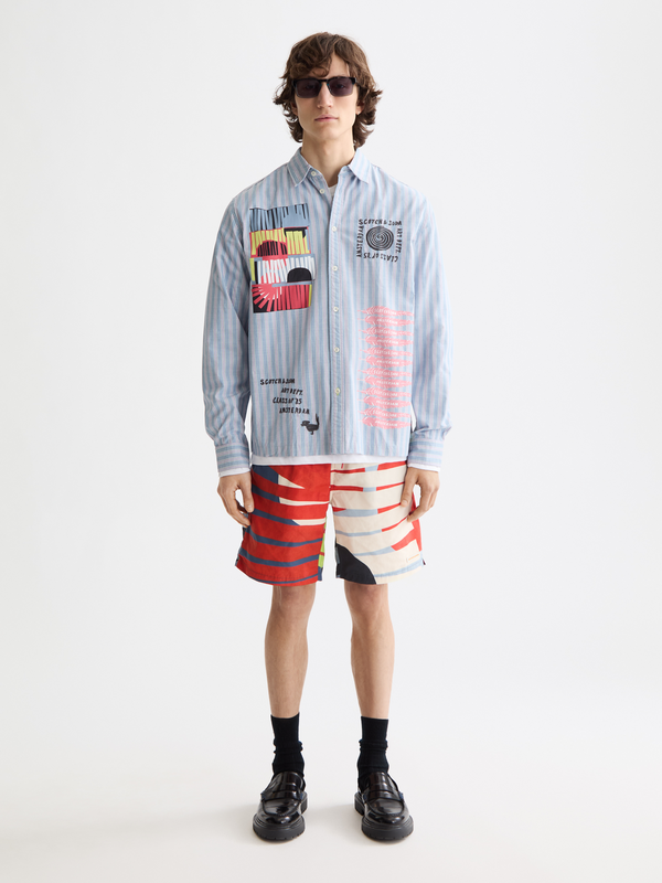 Maison Scotch Graphic Patchwork Striped Oxford Shirt