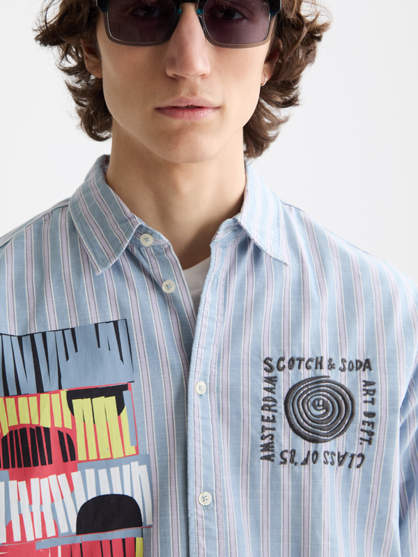 Maison Scotch Graphic Patchwork Striped Oxford Shirt