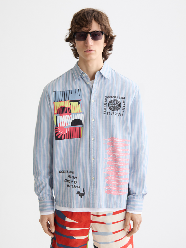 maison scotch Graphic patchwork striped oxford shirt