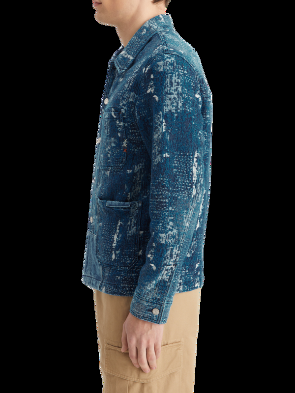 Maison Scotch Indigo Jacquard Denim Werkkledingjack Met Waseffecten