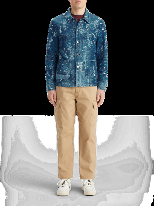 maison scotch Indigo jacquard denim werkkledingjack met waseffecten