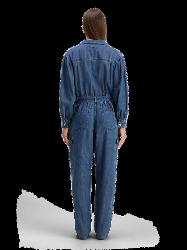 Maison Scotch LIGHTWEIGHT DENIM JUMPSUIT IN DARK WASH WITH TONAL DETAILING