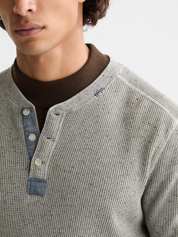 Maison Scotch Long Sleeve Henley With Chambray Details