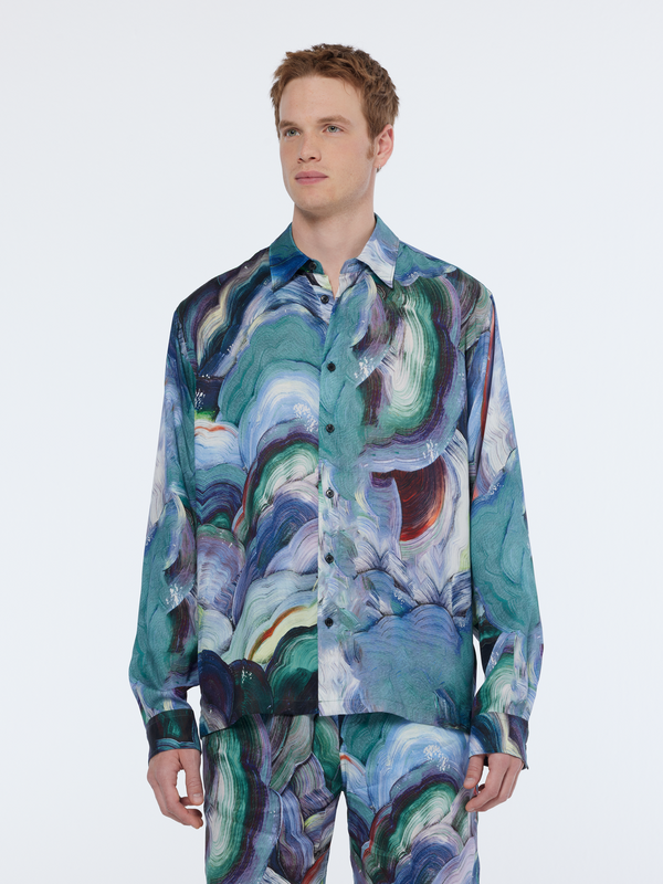 maison scotch abstract print tencel shirt